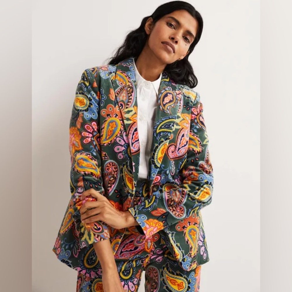 Boden Paisley Semi-Fitted Tailored Velvet Blazer Jacket New NWT Size 4 Small